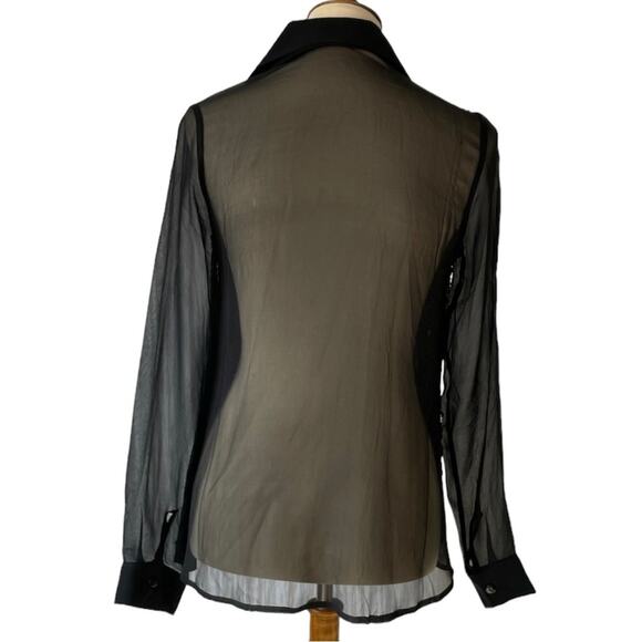 Aryn K. Silk Long Sleeve Sheer Black Blouse with Gold Sequins Size M - Picture 4 of 9